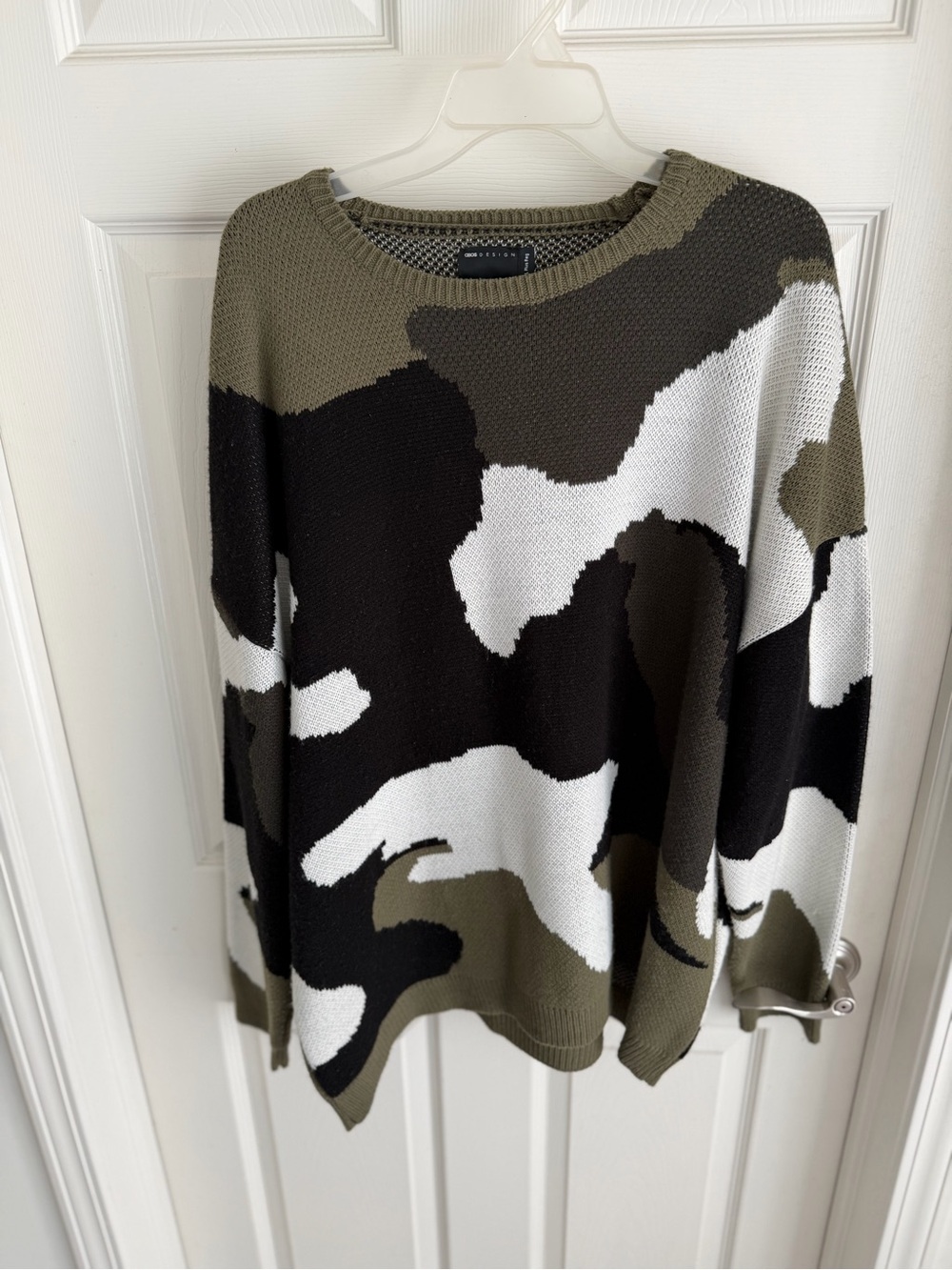 ASOS Men's Crewneck Camo Knit Sweater - Olive, Black, White